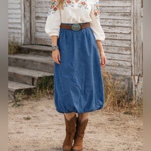 Vintage Chambray Denim Bubble Hem Skirt Size XL